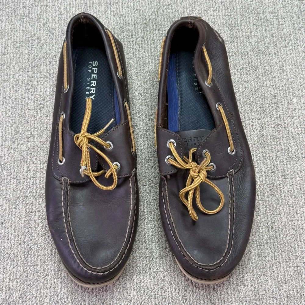 Sperry Top-Sider Men Brown Leather 2 Eye Boat Shoes Size 12M Moc Toe Nautical
